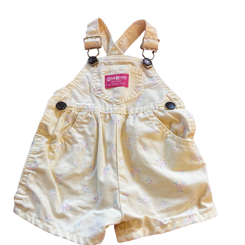 Vintage OshKosh B'gosh Girls Overall Shorts 3/6 Months Pastel Yellow
